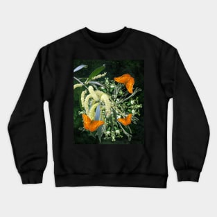 butterflies and wattle with green abstract bouquet Crewneck Sweatshirt